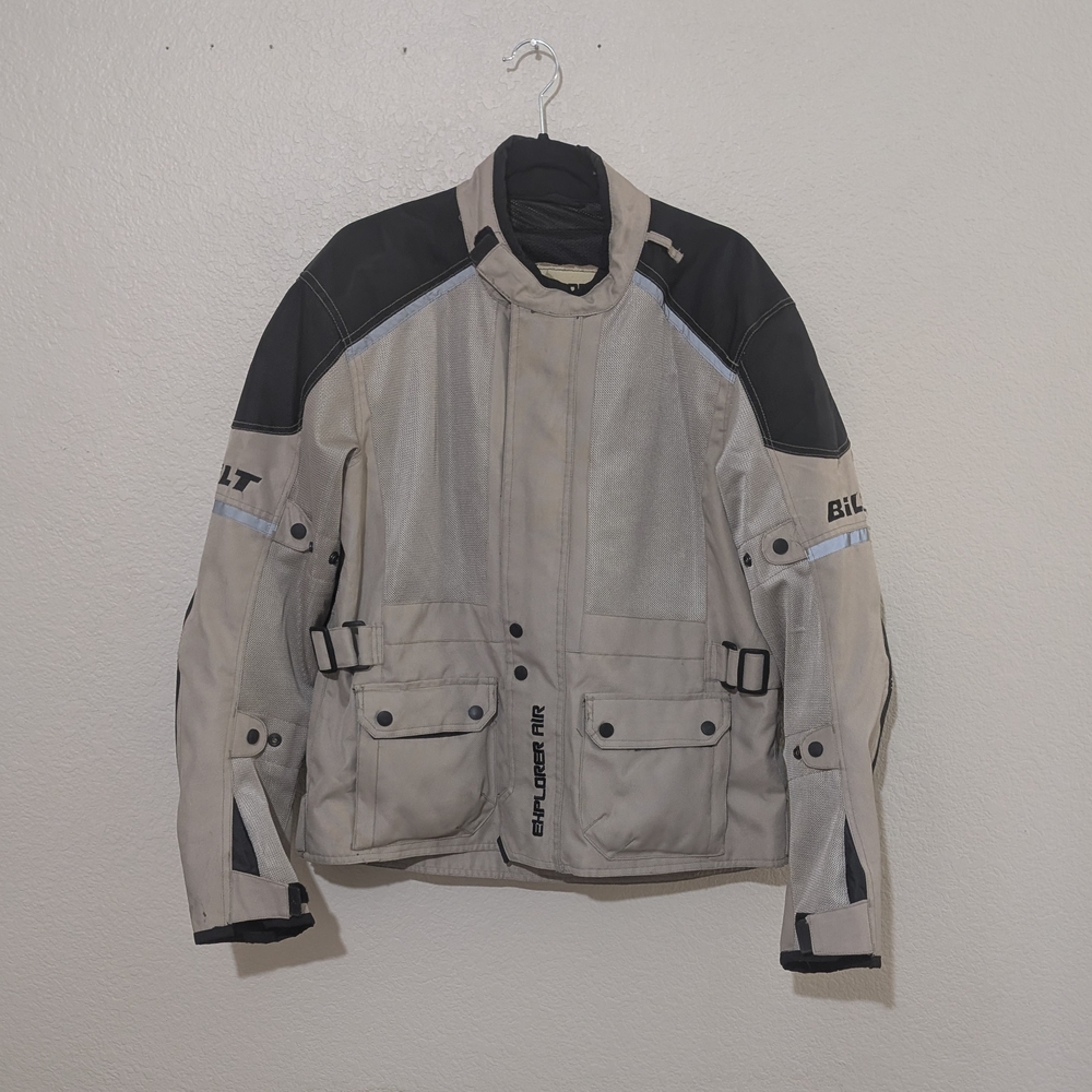 BILT Men's Tan and Black Motorcycle Jacket with built in Shoulder and Elbow pads